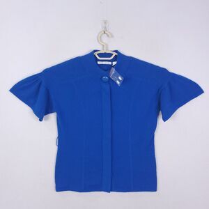 Autumn Pure Cashmere Sweater Womens Blue Size L Ruffle Short Sleeve Button Up